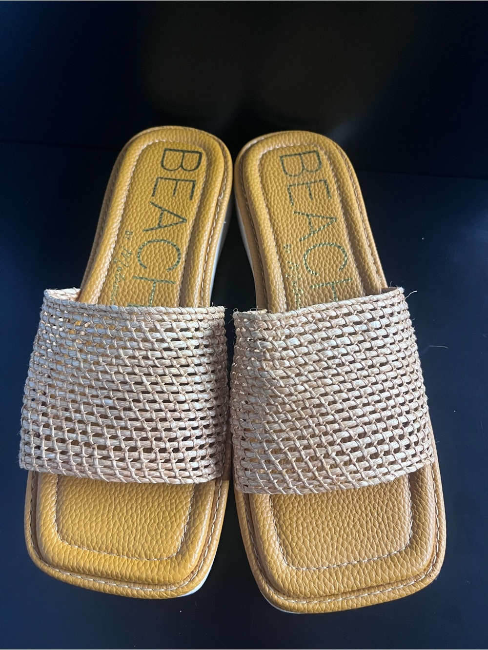 Tan Raffia Slide Sandals - Women's Casual Summer Shoes 10M